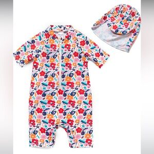 🫐3/$30 Bonverano Rashguard Swimsuit and Matching Hat size 6-9m
